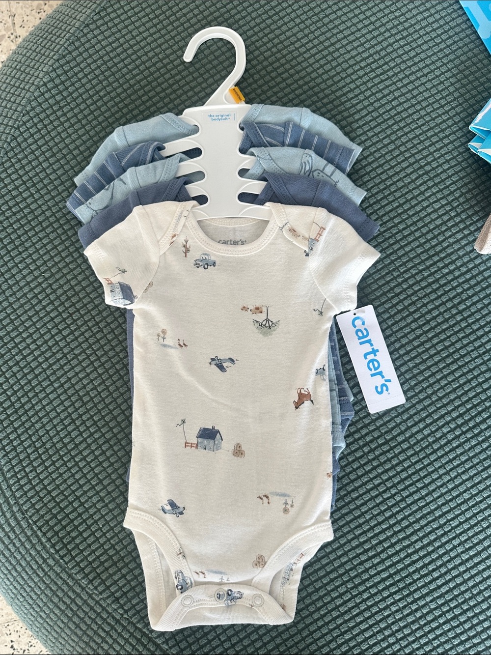 Carter's Cream and Blue Baby One-Piece Bodysuits - Pack